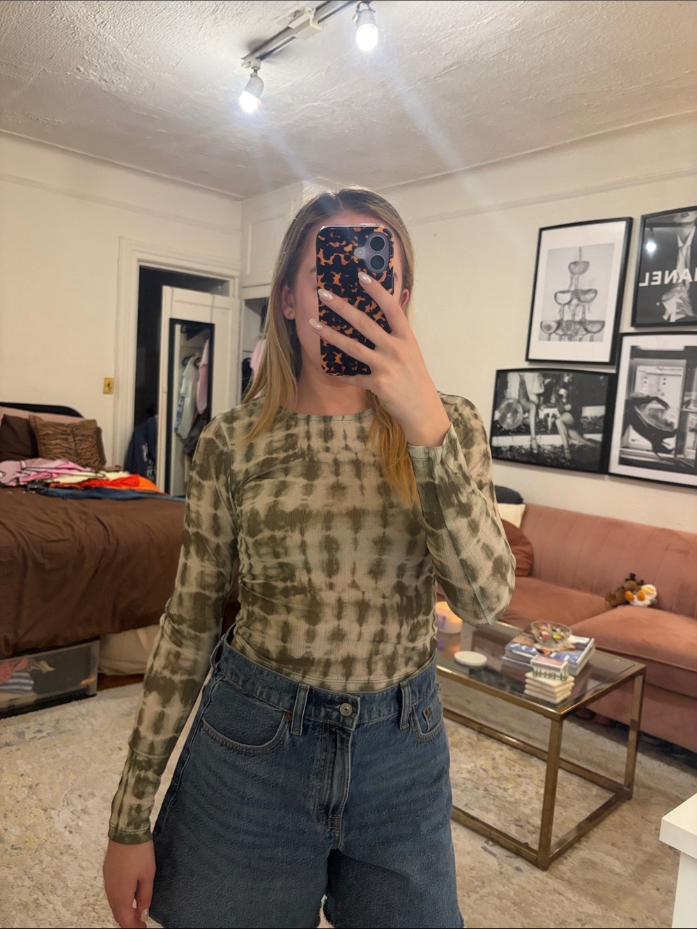 New Look Olive Green Tie-Dye Long Sleeve Top